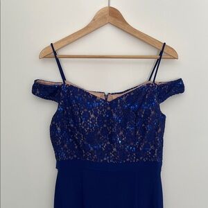morgan & co. blue off-the-shoulder evening dress, size 11